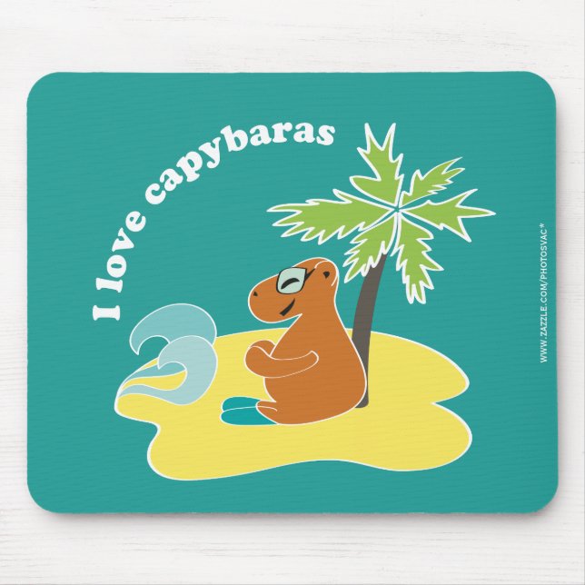 Mousepad Eu Amo Arte de Praia Tropical de Capivaras (Frente)