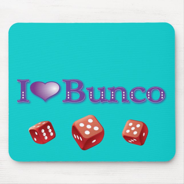 Mousepad Eu amo Bunco com dados vermelhos (Frente)