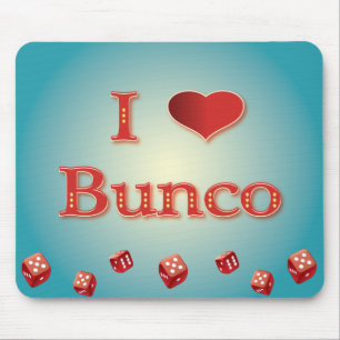 Mousepad Eu amo Bunco no vermelho com dados vermelhos