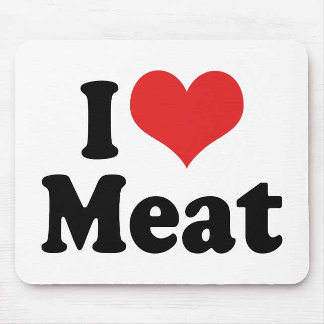Mousepad Eu Amo Carne de Coração - Amante de Bife de Carne  (Frente)