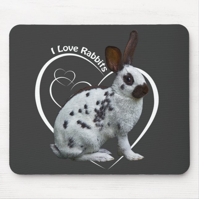 Mousepad Eu Amo Coelhos Mousemat (Cinza Escuro) (Frente)