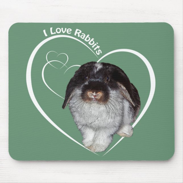Mousepad Eu Amo Coelhos Mousemat (Verde) (Frente)
