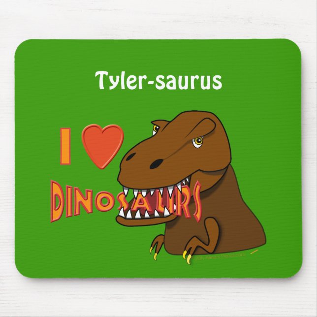 Mousepad Eu amo desenhos animados Tyrranosaurus Rex dos (Frente)