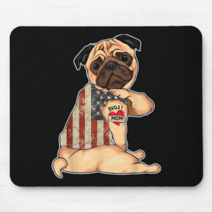 Mousepad Eu Amo Mamãe Tatto Pug Camiseta de cão American Fl