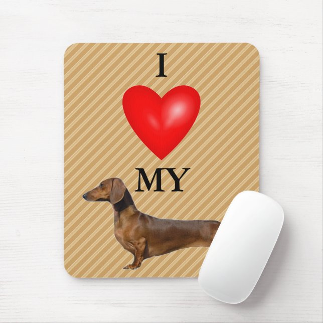 Mousepad Eu Amo Meu Coração Vermelho Dachshund (Com mouse)