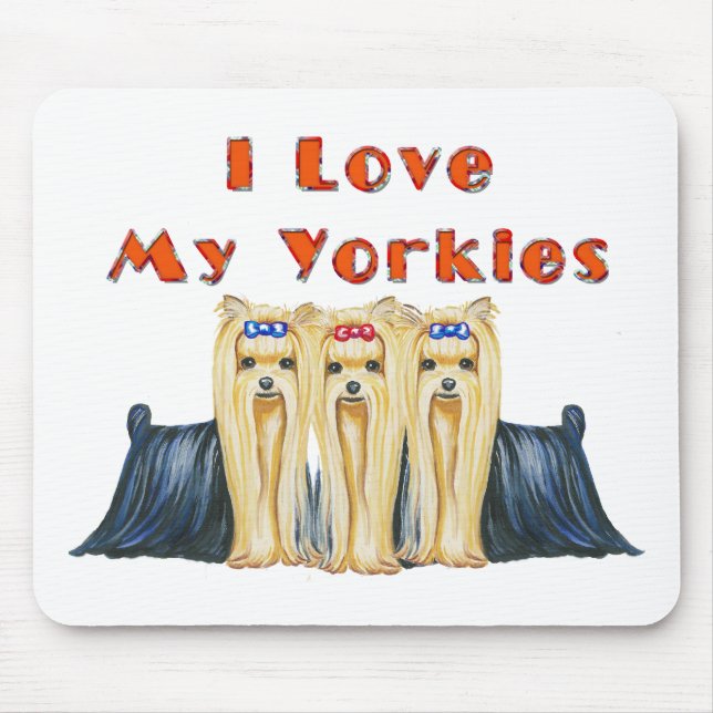 Mousepad Eu Amo Meu Design De Arte Yorkies (Frente)