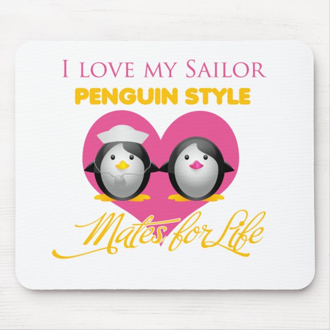 Mousepad Eu amo meu estilo do pinguim do marinheiro (Frente)