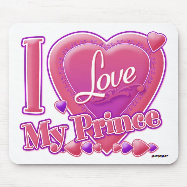 Mousepad Eu Amo Meu Príncipe rosa/roxo - coração (Frente)