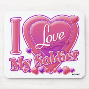 Mousepad Eu Amo Meu Soldado rosa/roxo - coração