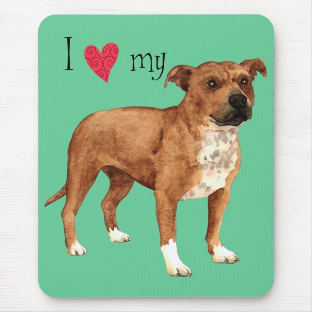 Mousepad Eu amo meu Staffordshire Bull Terrier (Frente)