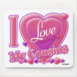 Mousepad Eu Amo Meus Primos rosa/roxo - coração
