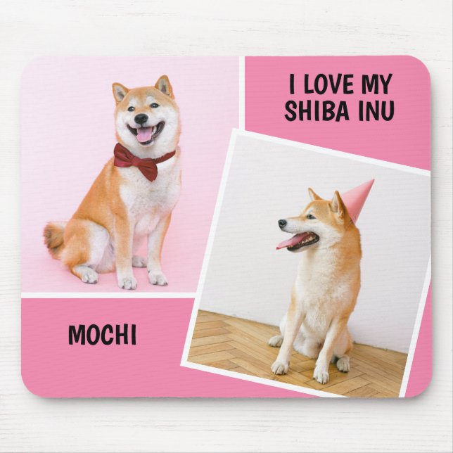 Mousepad Eu Amo Minha Foto Shiba Inu Duas (Frente)