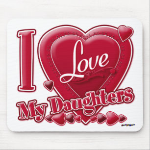 Mousepad Eu amo minhas filhas vermelhas - coração