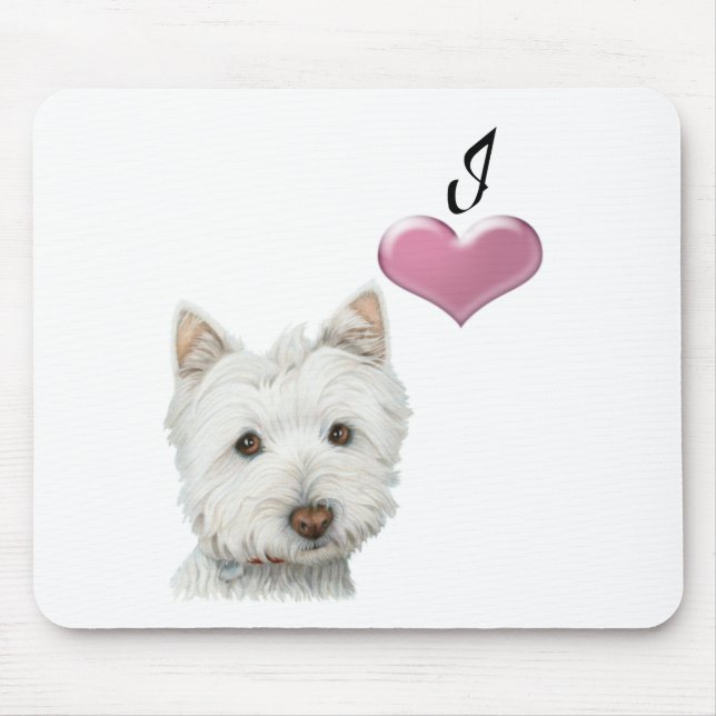 Mousepad Eu amo o design da arte do cão de Westie (Frente)