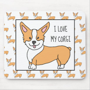 Mousepad Eu Amo o meu Corgi, Cartoon Corgis