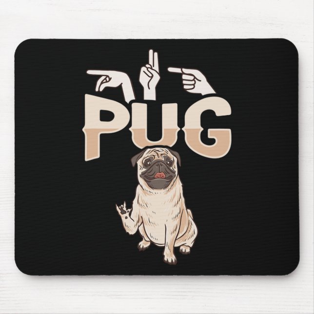Mousepad Eu Amo Pug Sinal Gestual Em Língua De Sinais Ameri (Frente)