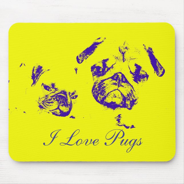 Mousepad Eu amo Pugs, tapete do rato (Frente)
