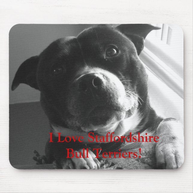 Mousepad Eu amo terrier de Staffordshire Bull! (Frente)