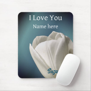 Mousepad Eu Amo Você Flor De Tulipas Brancas Personalizado