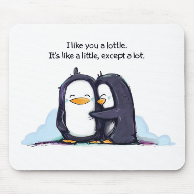 Mousepad Eu gosto de você pinguins de um Lottle - tapete do (Frente)
