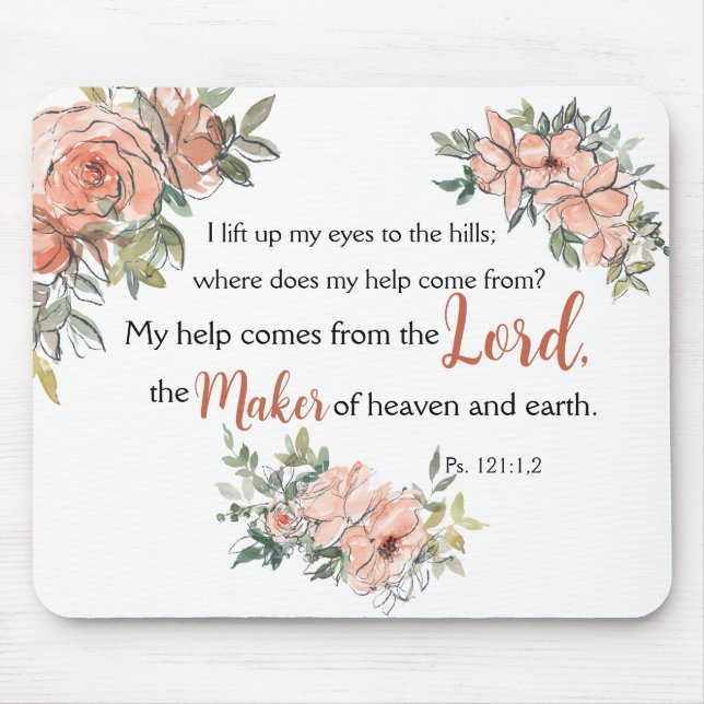 Mousepad "Eu Levanto Os Olhos" Bíblia Verso Elegante Aquare (Frente)