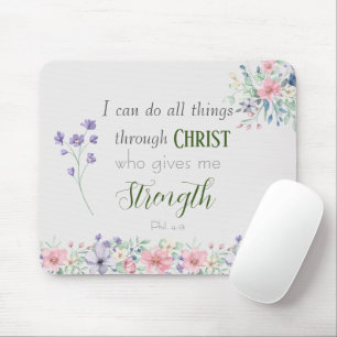 Mousepad Eu Posso Fazer Tudo Bíblia Verso Botânico Elegante