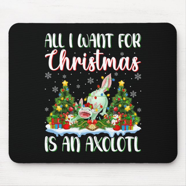 Mousepad Eu Quero O Natal É Um Axolotl Xmas Tree Lights (Frente)