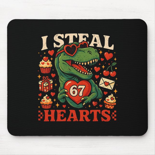 Mousepad Eu Roubo Corações 67 T-rex Dinossauro Divertido do (Frente)