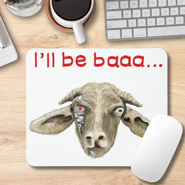 Mousepad Eu serei Design de ficção científica de arte baian (Funny goat science fiction film parody I’ll be baaa mouse mat)