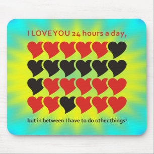 Mousepad EU TE AMO 24 horas por dia Brilho ciano amarelo