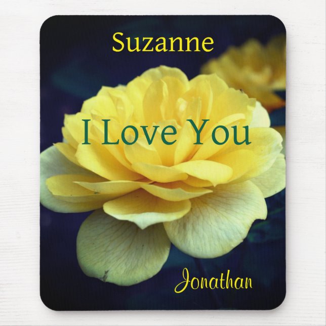 Mousepad Eu Te Amo Rosa Amarela Personalizada (Frente)
