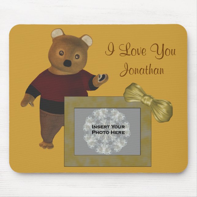 Mousepad Eu Te Amo Um Urso Bonito Adicionar Fotografia No M (Frente)