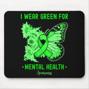 Mousepad Eu Uso Verde para a Borboleta de Conscientização s