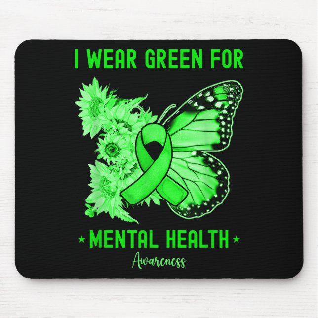 Mousepad Eu Uso Verde para a Borboleta de Conscientização s (Frente)