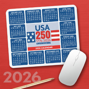 Mousepad EUA 250 com Calendário de 2026 - Vermelho Branco A