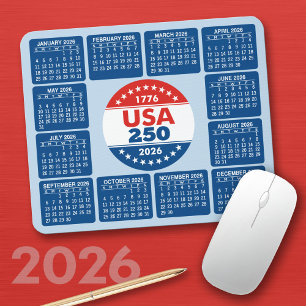 Mousepad EUA 250 com Calendário de 2026 - Vermelho Branco A