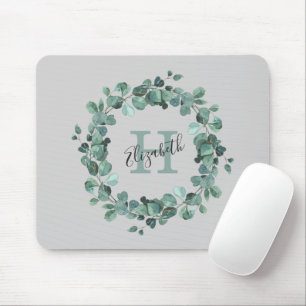Mousepad Eucalyptus Greenery Monograma Personalizado