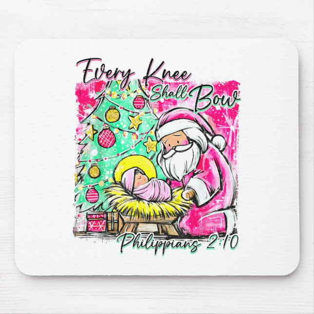 Mousepad Every Knee Shall Bow Santa Christmas Nativity Scen (Frente)