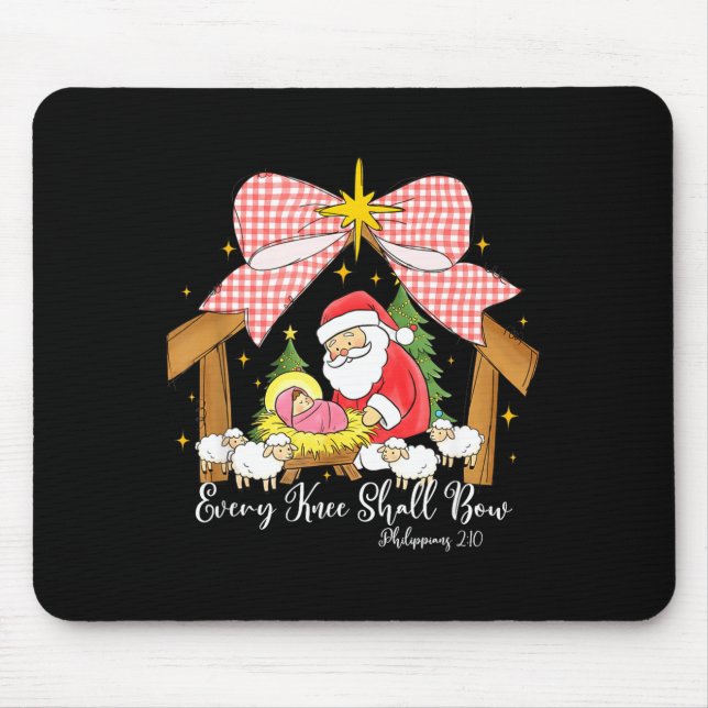 Mousepad Every Knee Shall Bow Santa Christmas Nativity Scen (Frente)