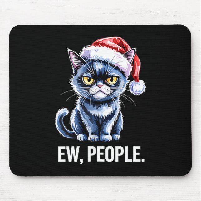 Mousepad Ew People Black Cat Christmas Funny Introvert Holi (Frente)