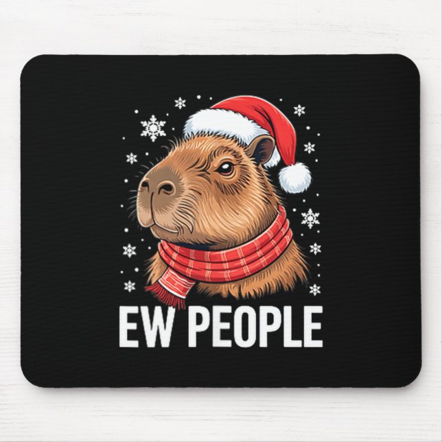 Mousepad Ew People Capybara Christmas Funny Introvert Holid (Frente)