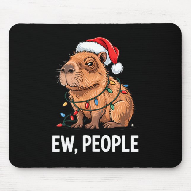 Mousepad Ew People Capybara Christmas Lights Funny Introver (Frente)