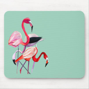 Mousepad Exemplo de cor de água do flamingo rosa divertido