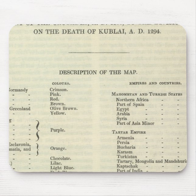 Mousepad Exibindo o Império de Kublai Khan 1294 AD (Frente)