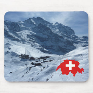 Mousepad Explore a suiça, cena suíça, mapa com bandeira