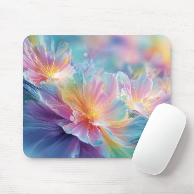 Mousepad Explosão floral cósmica abstrata em pastel (Com mouse)