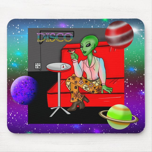 Mousepad Extraterrestre Retro de 1970 em Disco Lounge (Frente)