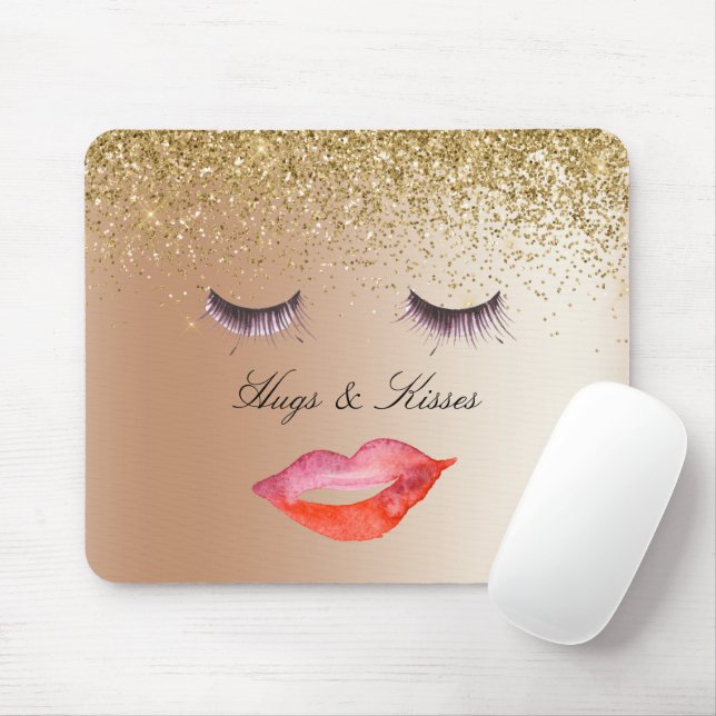 Mousepad Eyelashes e Lábios Dourados Ombre da Glitter (Com mouse)