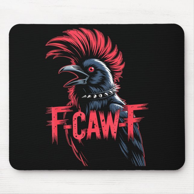 Mousepad F-caw-f Crow Funny Gothic Moon Black Bird Hallowee (Frente)
