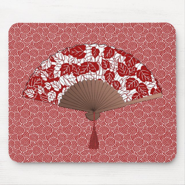 Mousepad Fã japonês no impressão da folha, na obscuridade - (Frente)